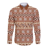 Pasifika Sataoa Pattern Simple Motif Long Sleeve Button Shirt Brown Beige Tan LT9 Unisex Brown - Polynesian Pride
