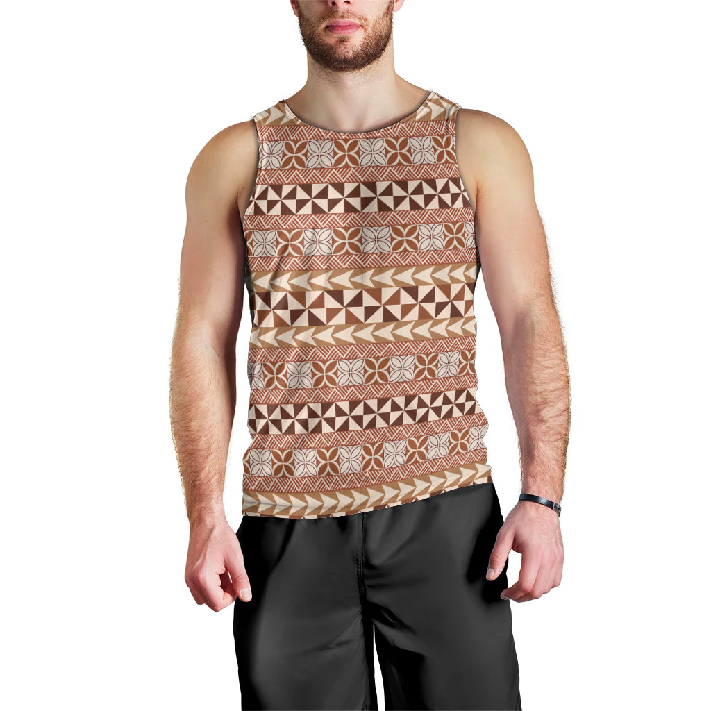 Pasifika Sataoa Pattern Simple Motif Men Tank Top Brown Beige Tan LT9 - Polynesian Pride