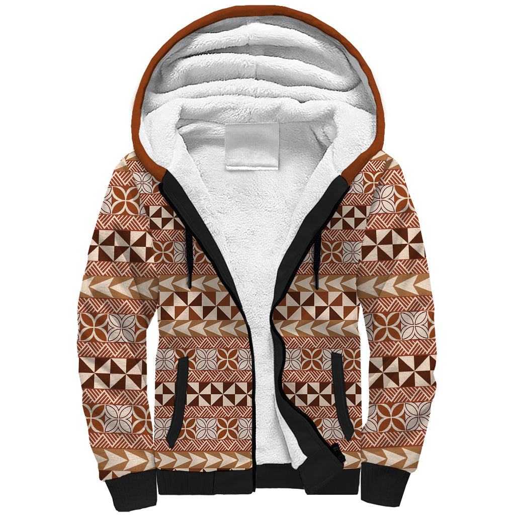 Pasifika Sataoa Pattern Simple Motif Sherpa Hoodie Brown Beige Tan LT9 Unisex Brown - Polynesian Pride