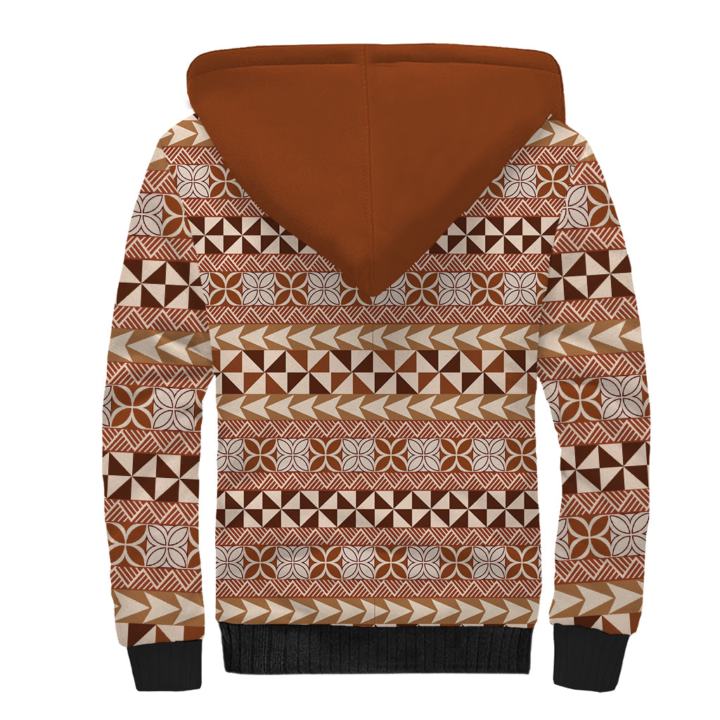 Pasifika Sataoa Pattern Simple Motif Sherpa Hoodie Brown Beige Tan LT9 - Polynesian Pride