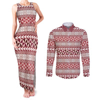 Pasifika Sataoa Pattern Simple Motif Couples Matching Tank Maxi Dress and Long Sleeve Button Shirt Cherry LT9 Cherry - Polynesian Pride