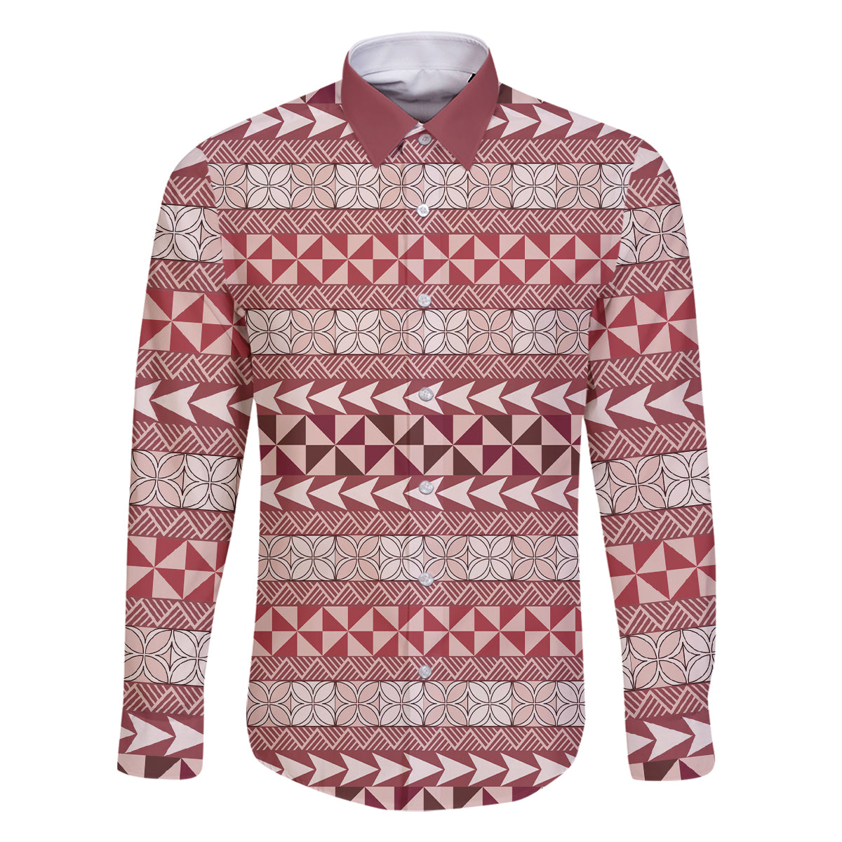 Pasifika Sataoa Pattern Simple Motif Family Matching Mermaid Dress and Hawaiian Shirt Cherry LT9 Dad's Shirt - Long Sleeve Cherry - Polynesian Pride