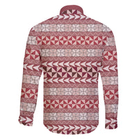 Pasifika Sataoa Pattern Simple Motif Family Matching Off Shoulder Long Sleeve Dress and Hawaiian Shirt Cherry LT9 - Polynesian Pride