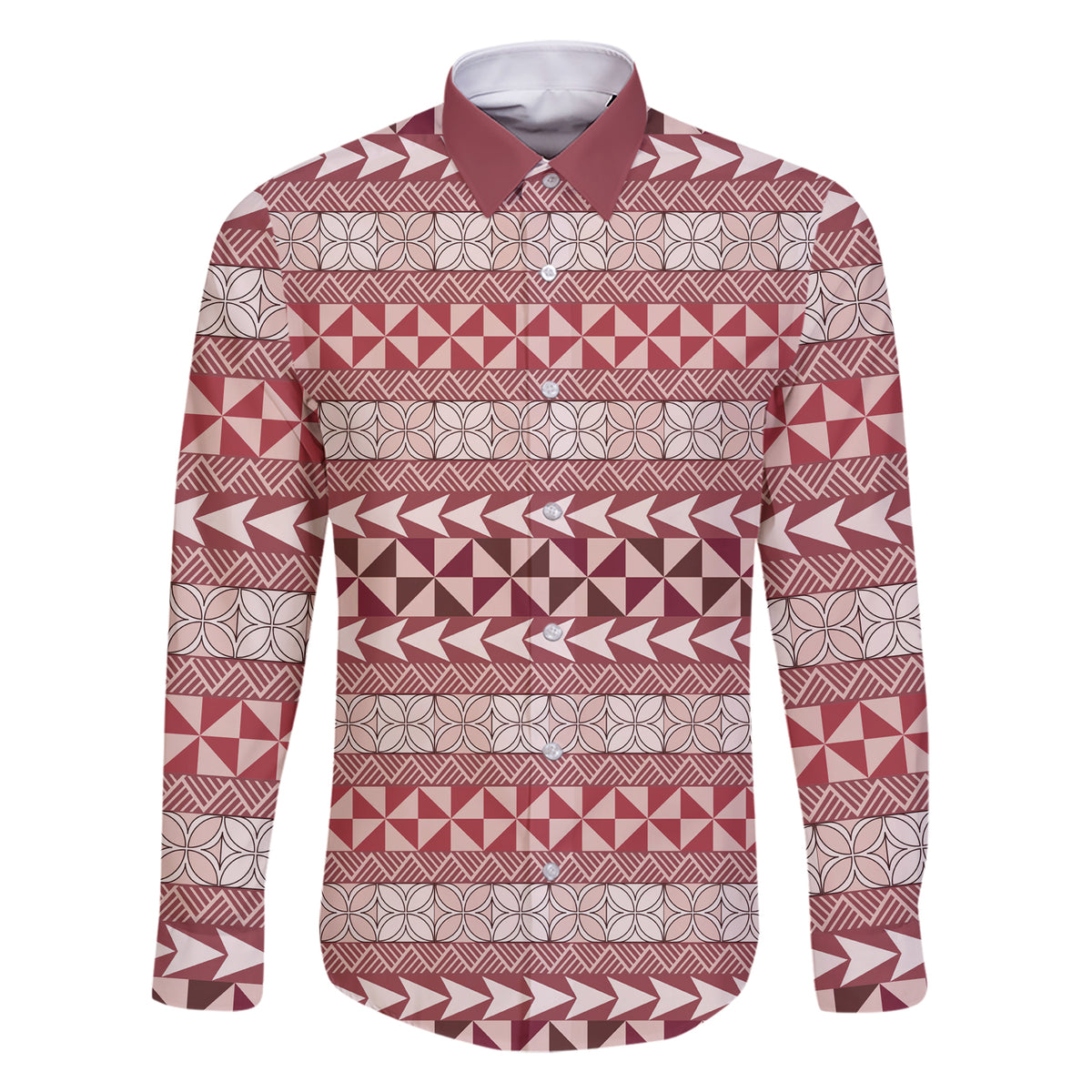 Pasifika Sataoa Pattern Simple Motif Family Matching Short Sleeve Bodycon Dress and Hawaiian Shirt Cherry LT9 Dad's Shirt - Long Sleeve Cherry - Polynesian Pride