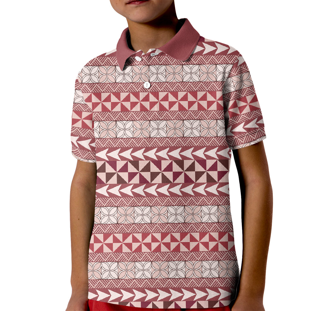 Pasifika Sataoa Pattern Simple Motif Kid Polo Shirt Cherry LT9 Kid Cherry - Polynesian Pride