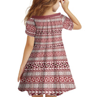 Pasifika Sataoa Pattern Simple Motif Kid Short Sleeve Dress Cherry LT9 - Polynesian Pride