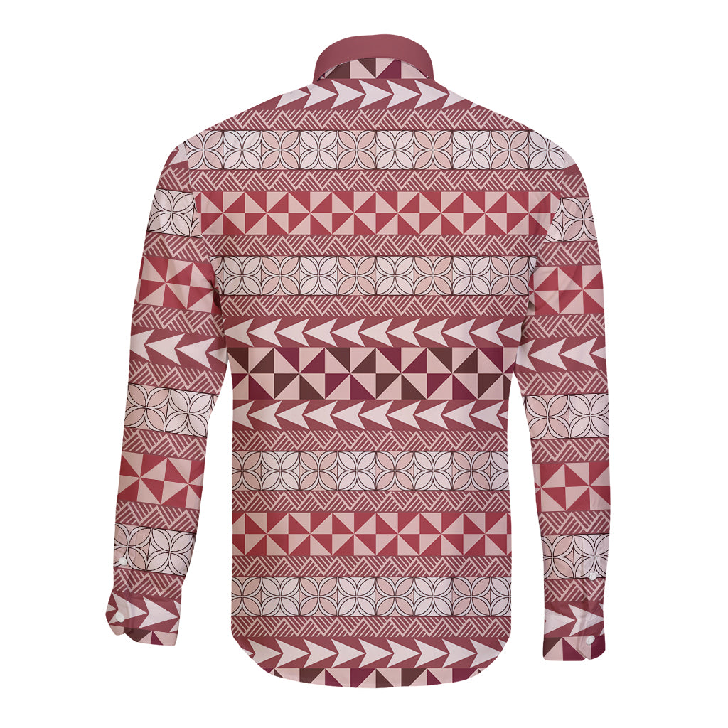 Pasifika Sataoa Pattern Simple Motif Long Sleeve Button Shirt Cherry LT9 - Polynesian Pride