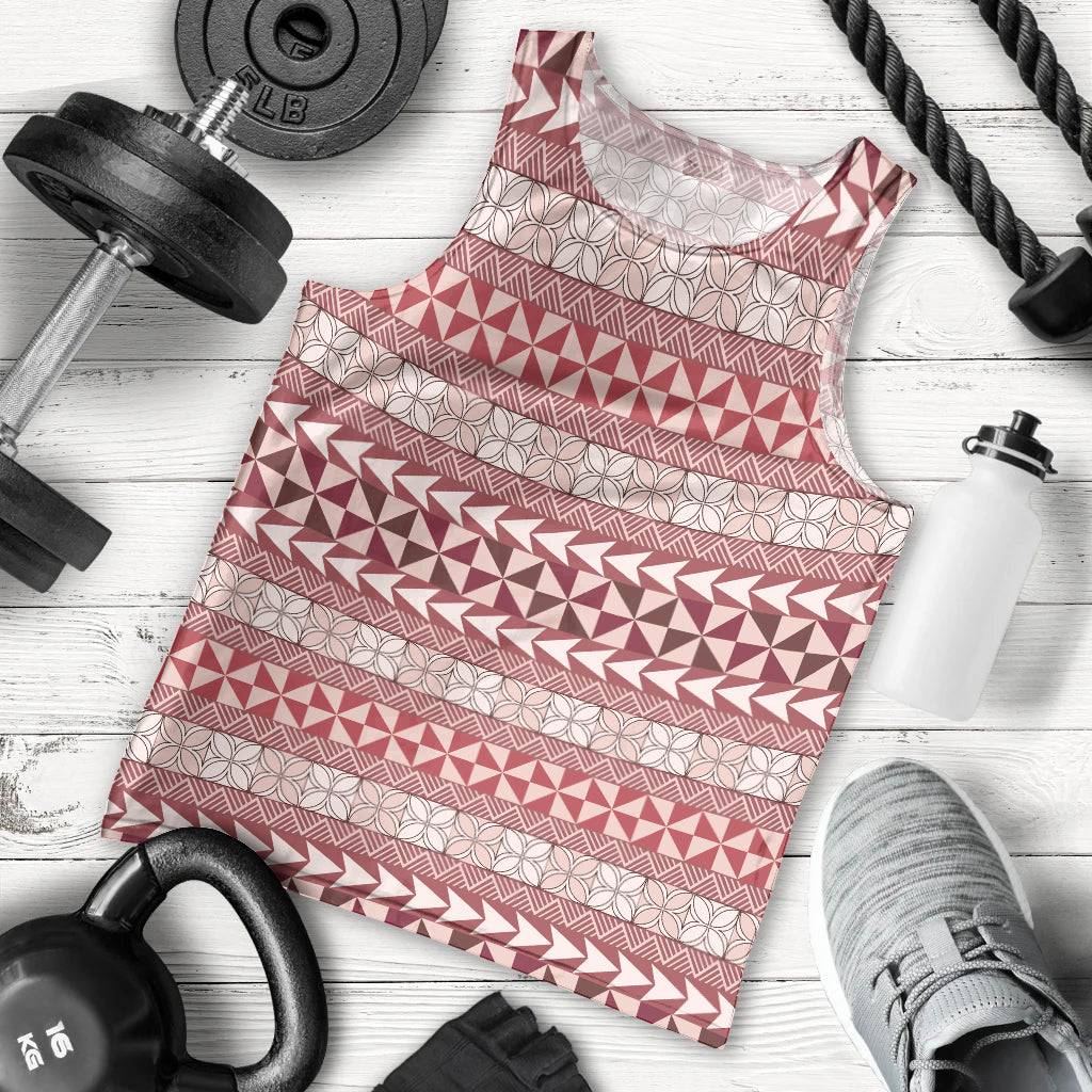 Pasifika Sataoa Pattern Simple Motif Men Tank Top Cherry LT9 - Polynesian Pride