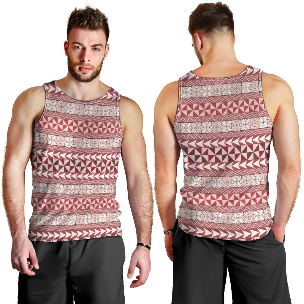 Pasifika Sataoa Pattern Simple Motif Men Tank Top Cherry LT9 - Polynesian Pride