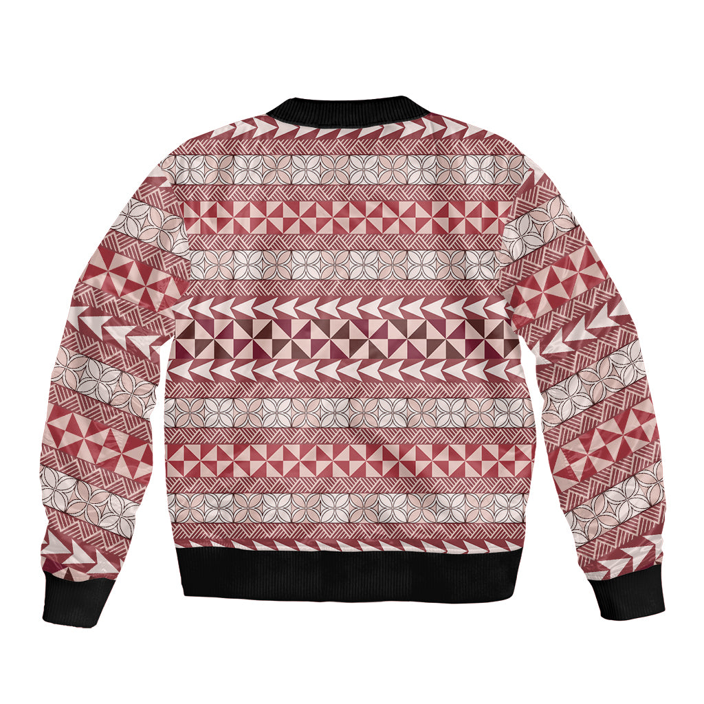 Pasifika Sataoa Pattern Simple Motif Sleeve Zip Bomber Jacket Cherry LT9 - Polynesian Pride