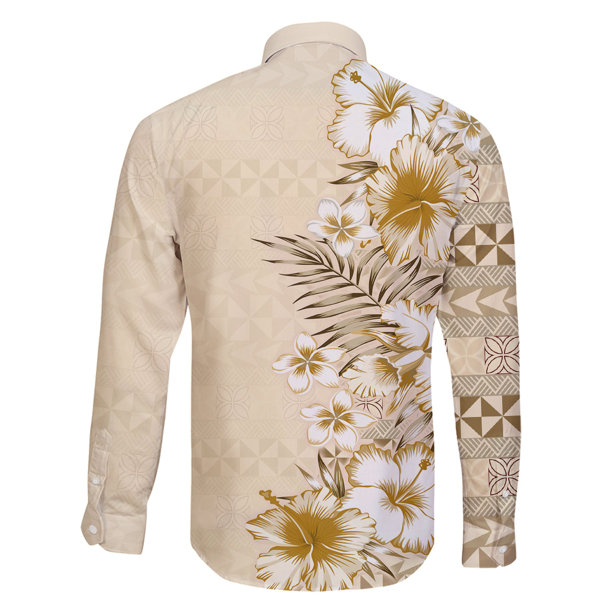 Pasifika Sataoa Pattern Plumeria Vintage Family Matching Mermaid Dress and Hawaiian Shirt Beige Tan LT9 - Polynesian Pride