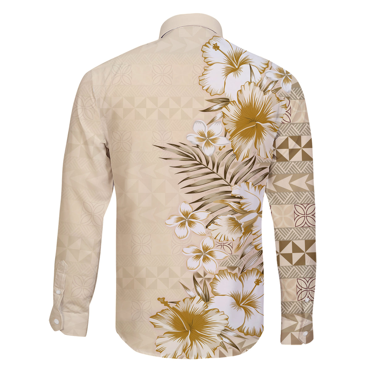 Pasifika Sataoa Pattern Plumeria Vintage Family Matching Short Sleeve Bodycon Dress and Hawaiian Shirt Beige Tan LT9 - Polynesian Pride