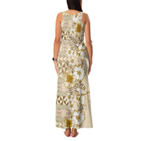 Pasifika Sataoa Pattern Plumeria Vintage Family Matching Tank Maxi Dress and Hawaiian Shirt Beige Tan LT9 - Polynesian Pride