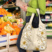 Pasifika Sataoa Pattern Plumeria Vintage Grocery Bag Beige Tan