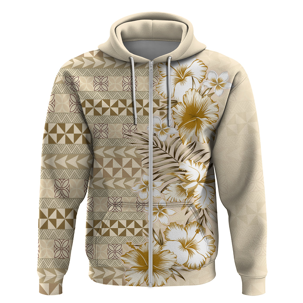 Pasifika Sataoa Pattern Plumeria Vintage Hoodie Beige Tan LT9 Zip Hoodie Beige Tan - Polynesian Pride