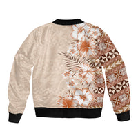 Pasifika Sataoa Pattern Plumeria Vintage Bomber Jacket Brown Beige Tan LT9 - Polynesian Pride