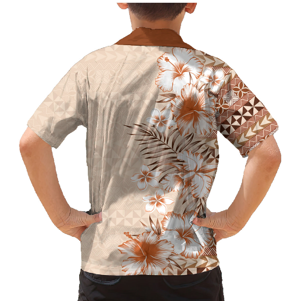 Pasifika Sataoa Pattern Plumeria Vintage Family Matching Mermaid Dress and Hawaiian Shirt Brown Beige Tan LT9 - Polynesian Pride