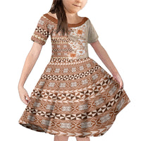 Pasifika Sataoa Pattern Plumeria Vintage Family Matching Mermaid Dress and Hawaiian Shirt Brown Beige Tan LT9 Daughter's Dress Brown - Polynesian Pride