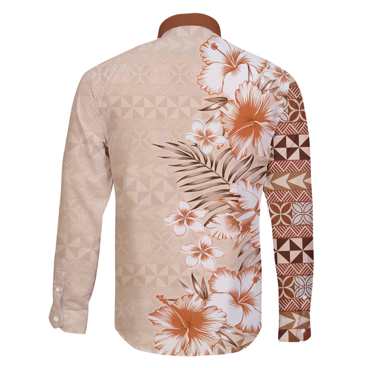 Pasifika Sataoa Pattern Plumeria Vintage Family Matching Short Sleeve Bodycon Dress and Hawaiian Shirt Brown Beige Tan LT9 - Polynesian Pride