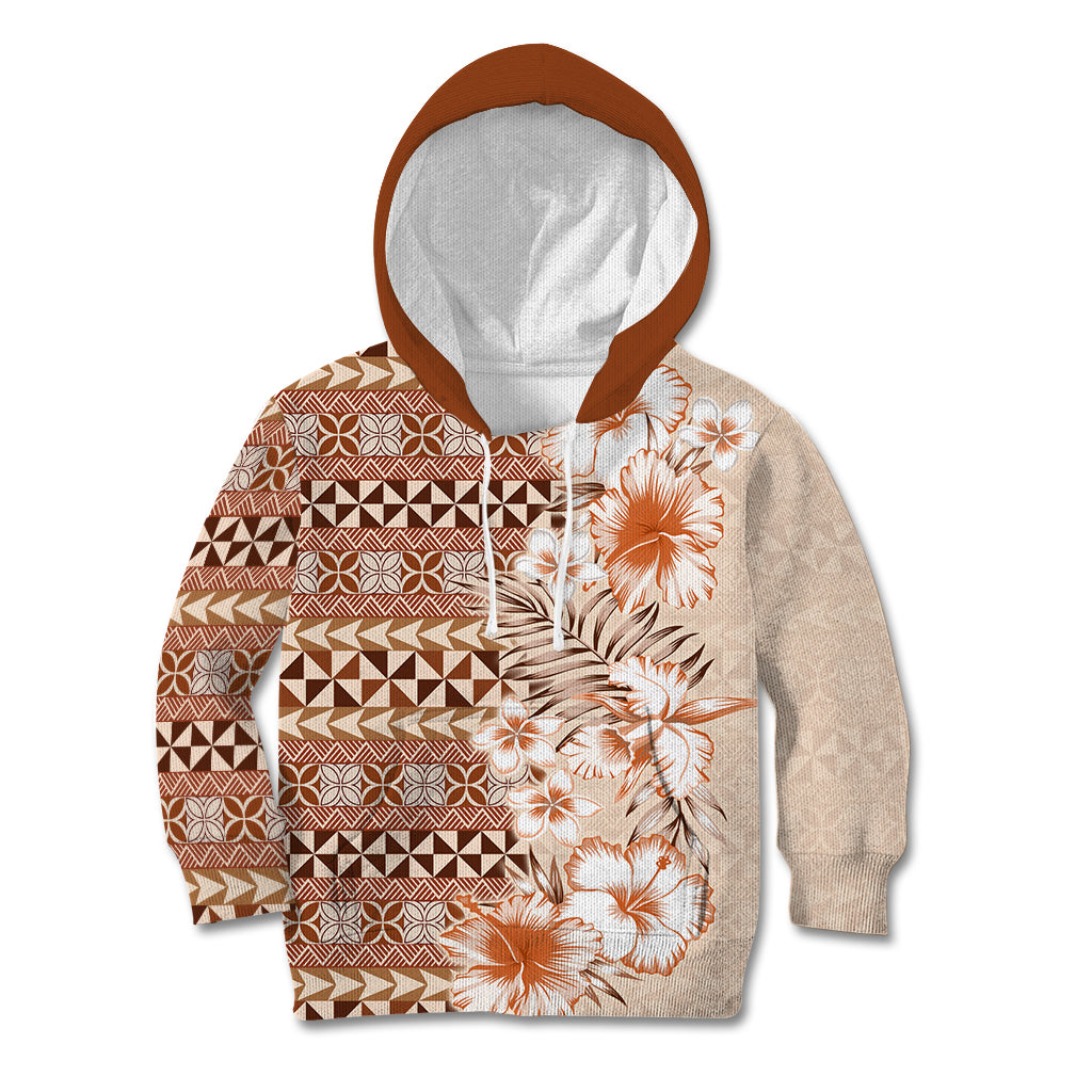 Pasifika Sataoa Pattern Plumeria Vintage Kid Hoodie Brown Beige Tan LT9 Hoodie Brown - Polynesian Pride