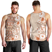 Pasifika Sataoa Pattern Plumeria Vintage Men Tank Top Brown Beige Tan LT9 - Polynesian Pride