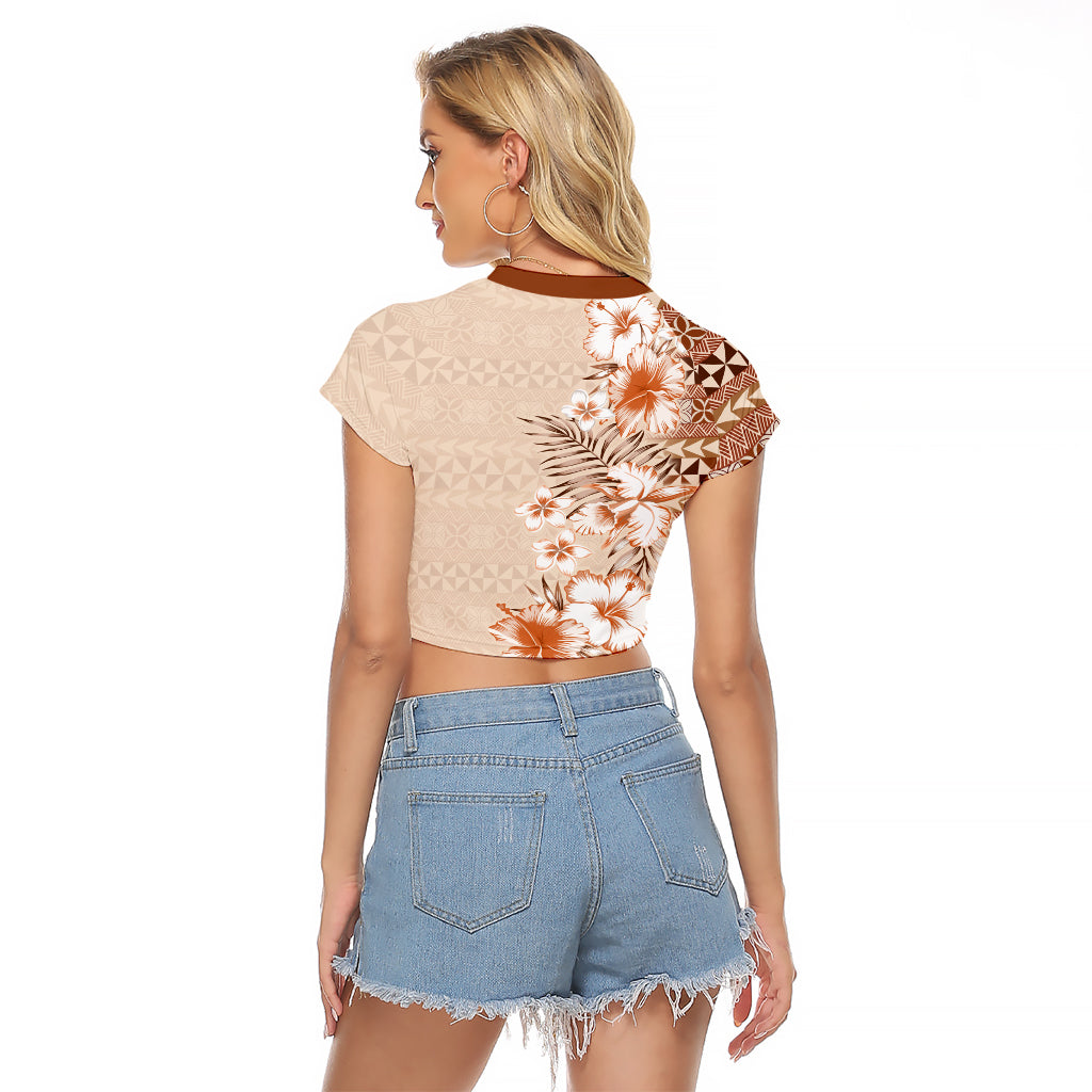 Pasifika Sataoa Pattern Plumeria Vintage Raglan Cropped T Shirt Brown Beige Tan LT9 - Polynesian Pride
