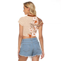 Pasifika Sataoa Pattern Plumeria Vintage Raglan Cropped T Shirt Brown Beige Tan LT9 - Polynesian Pride