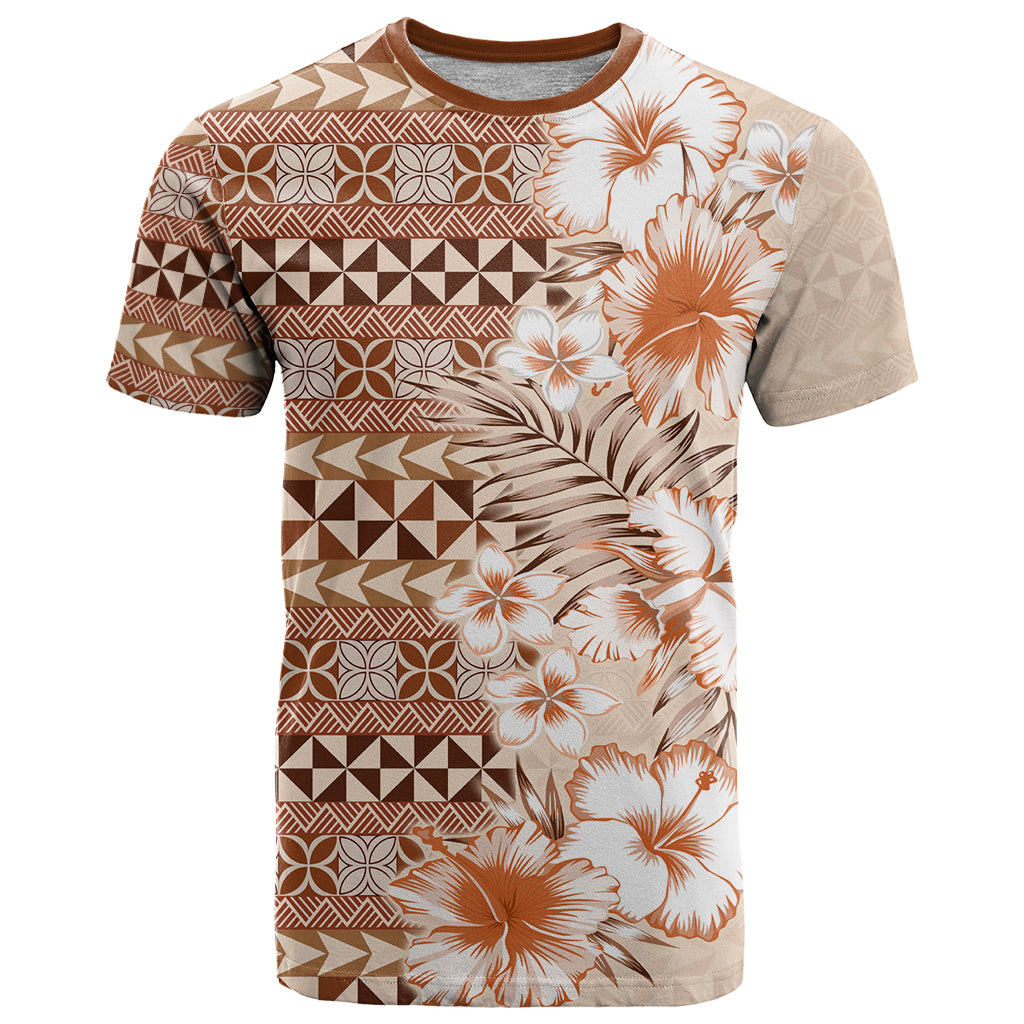 Pasifika Sataoa Pattern Plumeria Vintage T Shirt Brown Beige Tan LT9 Brown - Polynesian Pride