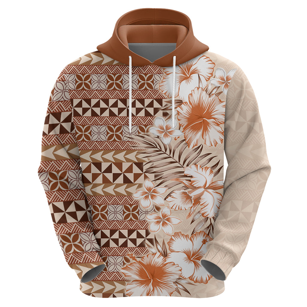 Pasifika Sataoa Pattern Plumeria Vintage Zip Hoodie Brown Beige Tan LT9 - Polynesian Pride