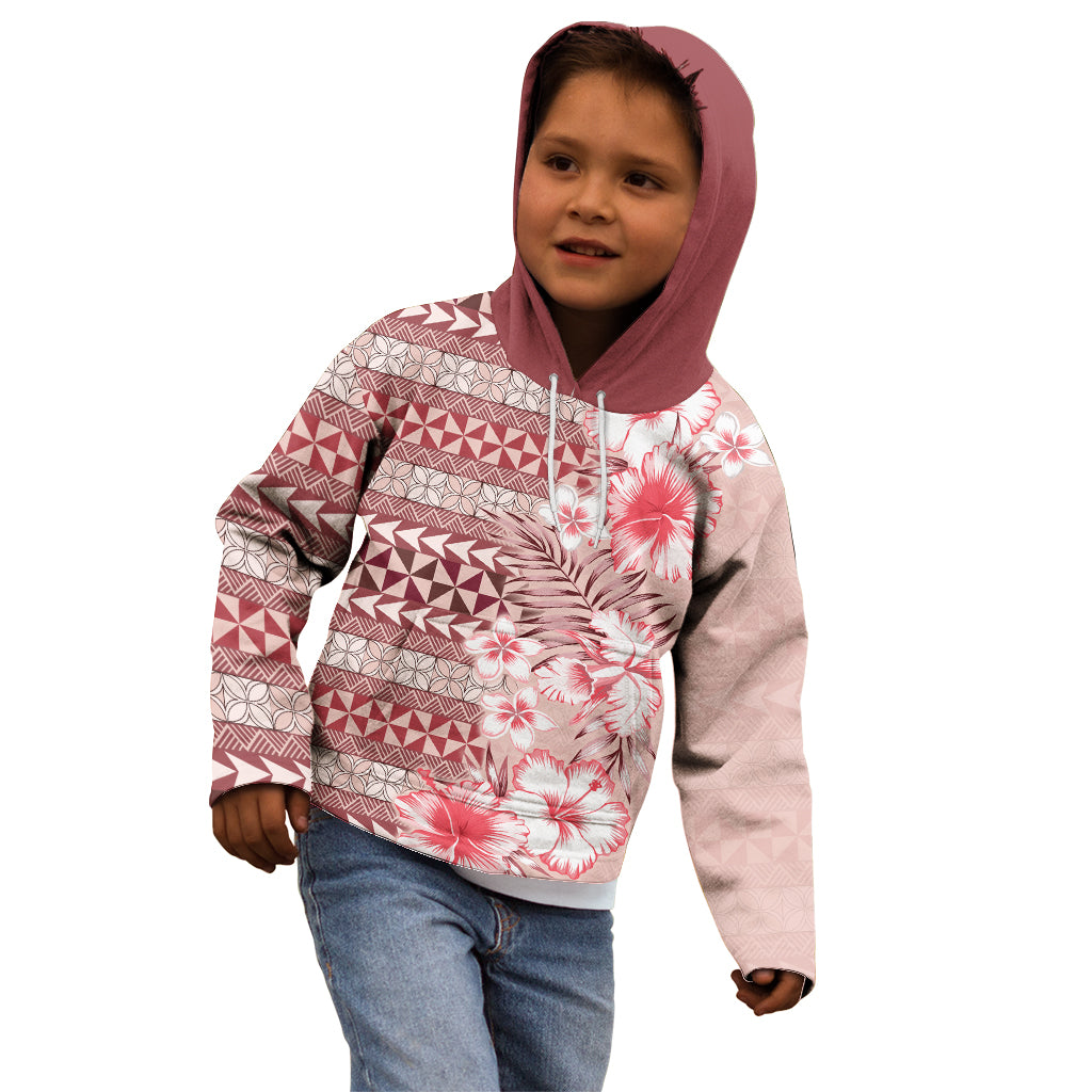 Pasifika Sataoa Pattern Plumeria Vintage Kid Hoodie Cherry LT9 - Polynesian Pride
