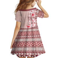 Pasifika Sataoa Pattern Plumeria Vintage Kid Short Sleeve Dress Cherry LT9 - Polynesian Pride