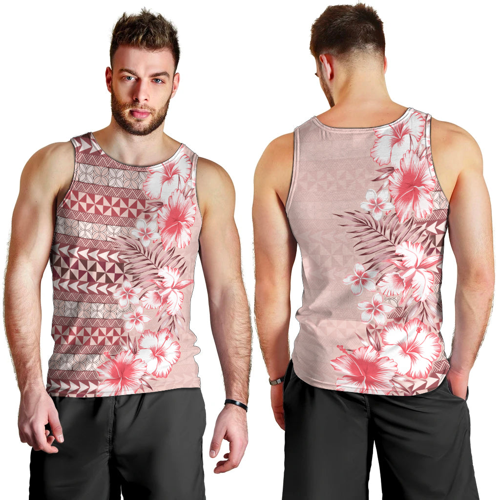 Pasifika Sataoa Pattern Plumeria Vintage Men Tank Top Cherry LT9 - Polynesian Pride