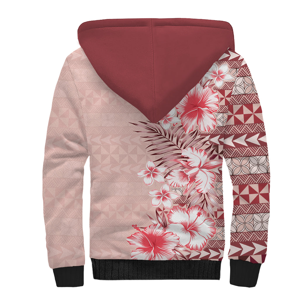 Pasifika Sataoa Pattern Plumeria Vintage Sherpa Hoodie Cherry LT9 - Polynesian Pride