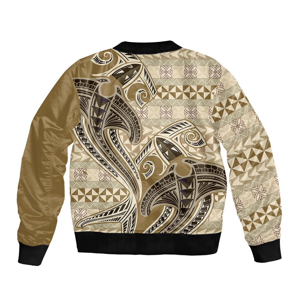 Vintage Hammerhead Shark Valentine Day Bomber Jacket Pasifika Sataoa Pattern - Beige Tan LT9 - Polynesian Pride