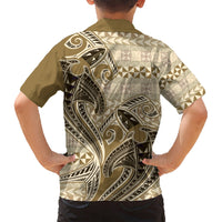 Vintage Hammerhead Shark Valentine Day Kid Hawaiian Shirt Pasifika Sataoa Pattern - Beige Tan LT9 - Polynesian Pride