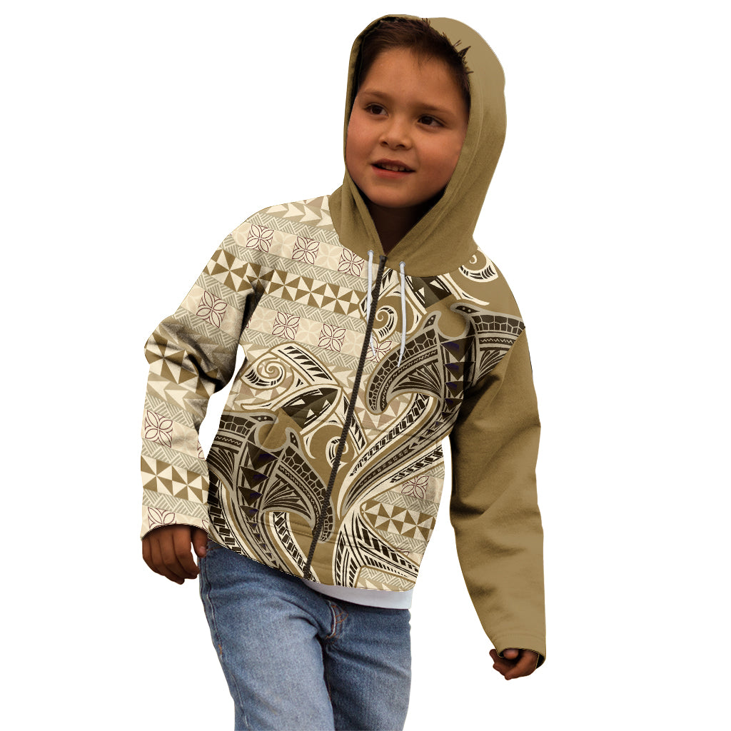 Vintage Hammerhead Shark Valentine Day Kid Hoodie Pasifika Sataoa Pattern - Beige Tan LT9 - Polynesian Pride