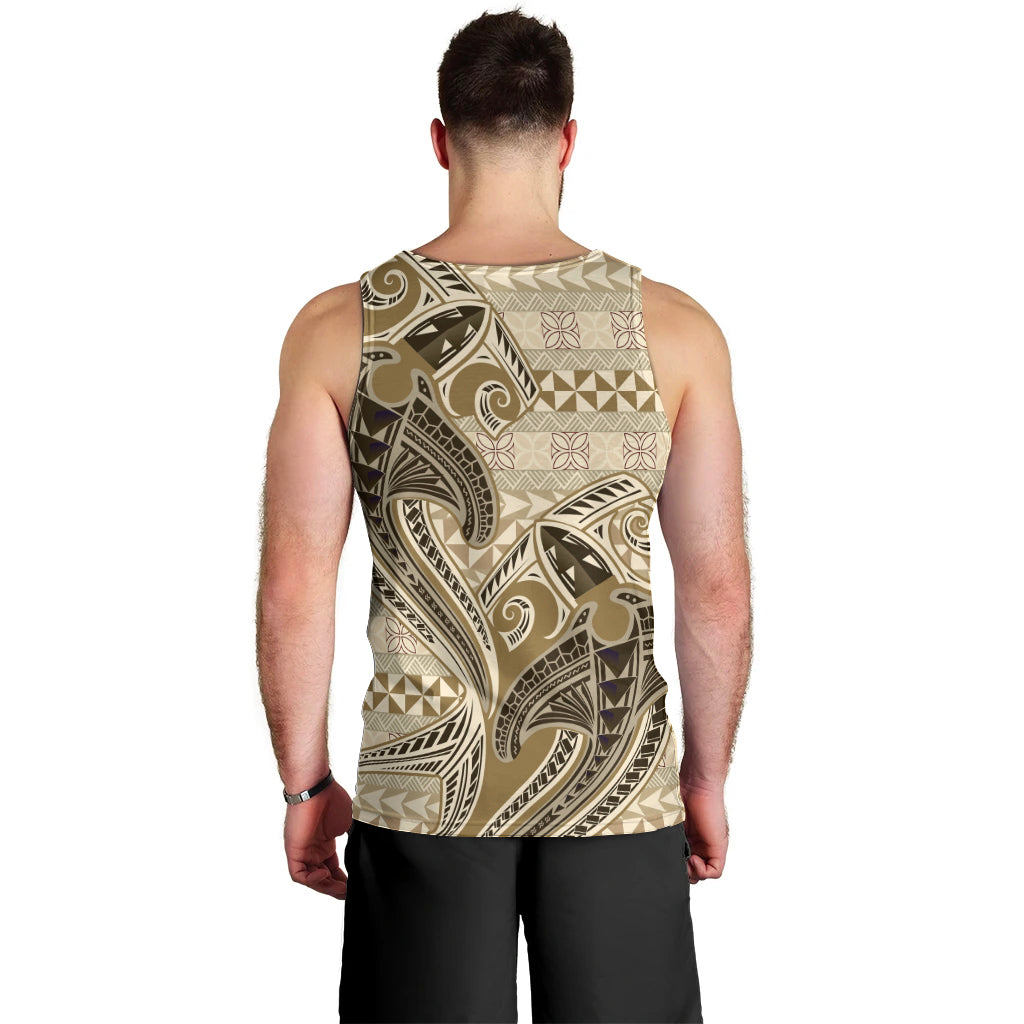 Vintage Hammerhead Shark Valentine Day Men Tank Top Pasifika Sataoa Pattern - Beige Tan LT9 - Polynesian Pride
