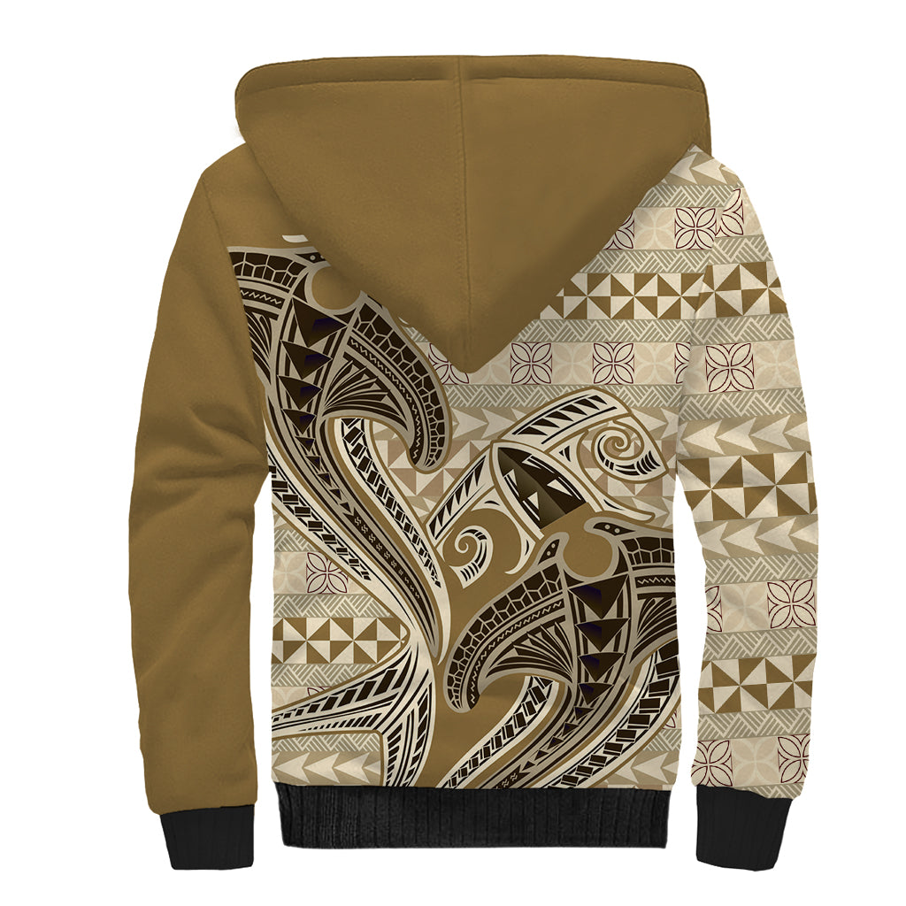 Vintage Hammerhead Shark Valentine Day Sherpa Hoodie Pasifika Sataoa Pattern - Beige Tan LT9 - Polynesian Pride