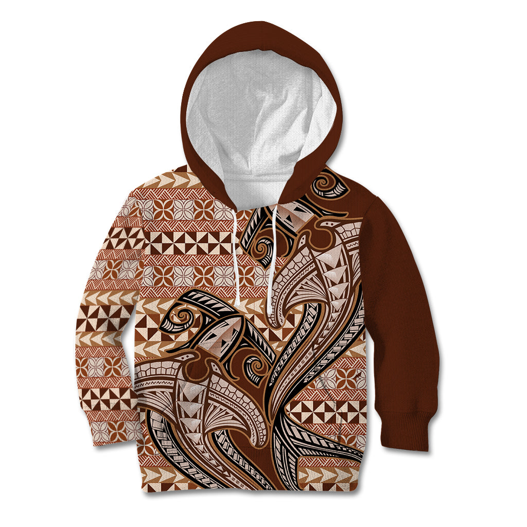 Vintage Hammerhead Shark Valentine Day Kid Hoodie Pasifika Sataoa Pattern - Brown Beige Tan LT9 Hoodie Brown - Polynesian Pride