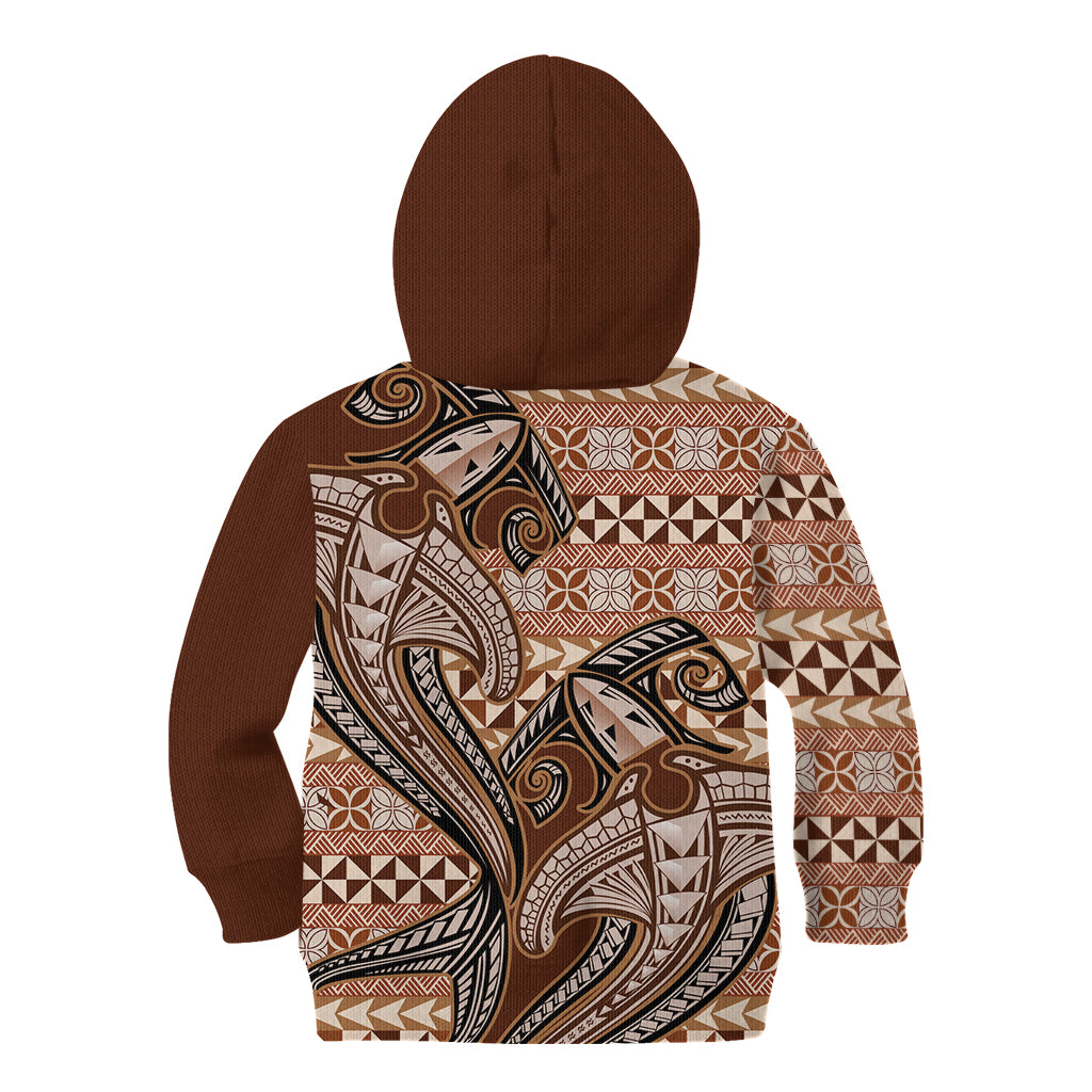 Vintage Hammerhead Shark Valentine Day Kid Hoodie Pasifika Sataoa Pattern - Brown Beige Tan LT9 - Polynesian Pride