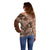 Vintage Hammerhead Shark Valentine Day Off Shoulder Sweater Pasifika Sataoa Pattern - Brown Beige Tan LT9 - Polynesian Pride