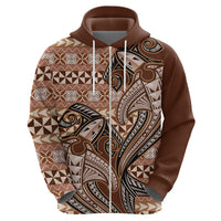 Vintage Hammerhead Shark Valentine Day Zip Hoodie Pasifika Sataoa Pattern - Brown Beige Tan LT9 - Polynesian Pride
