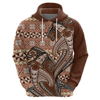 Vintage Hammerhead Shark Valentine Day Zip Hoodie Pasifika Sataoa Pattern - Brown Beige Tan LT9 - Polynesian Pride