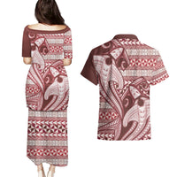 Vintage Hammerhead Shark Valentine Day Couples Matching Puletasi and Hawaiian Shirt Pasifika Sataoa Pattern - Cherry LT9 - Polynesian Pride