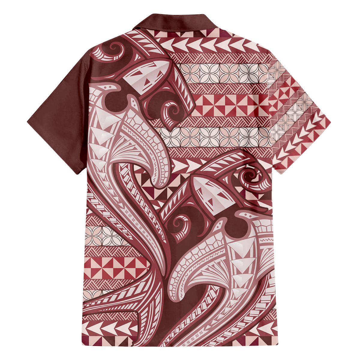 Vintage Hammerhead Shark Valentine Day Family Matching Off Shoulder Long Sleeve Dress and Hawaiian Shirt Pasifika Sataoa Pattern - Cherry LT9 - Polynesian Pride