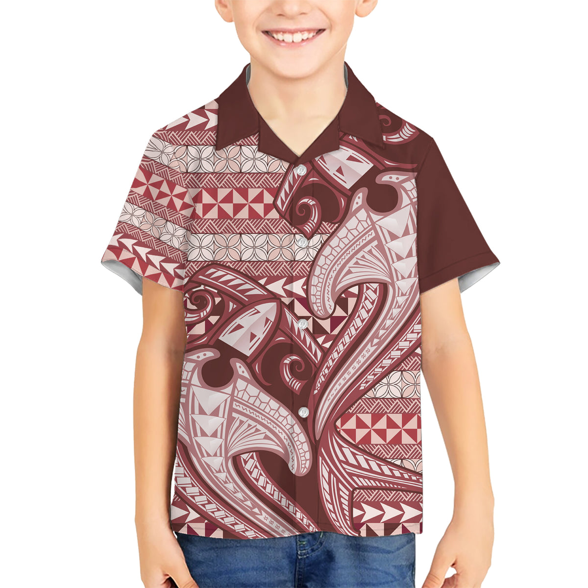 Vintage Hammerhead Shark Valentine Day Hawaiian Shirt Pasifika Sataoa Pattern - Cherry LT9 - Polynesian Pride