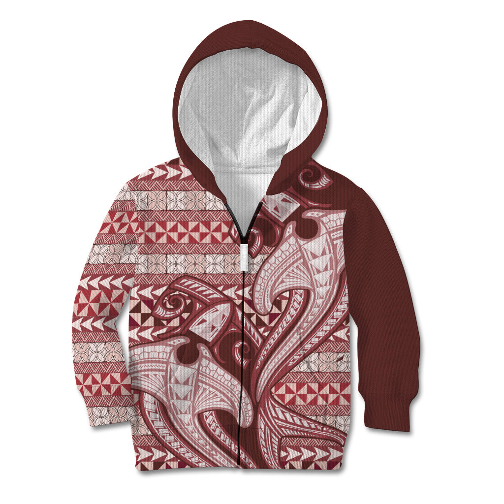 Vintage Hammerhead Shark Valentine Day Kid Hoodie Pasifika Sataoa Pattern - Cherry LT9 Zip Hoodie Cherry - Polynesian Pride