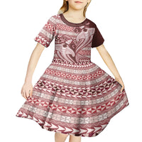 Vintage Hammerhead Shark Valentine Day Kid Short Sleeve Dress Pasifika Sataoa Pattern - Cherry LT9 - Polynesian Pride