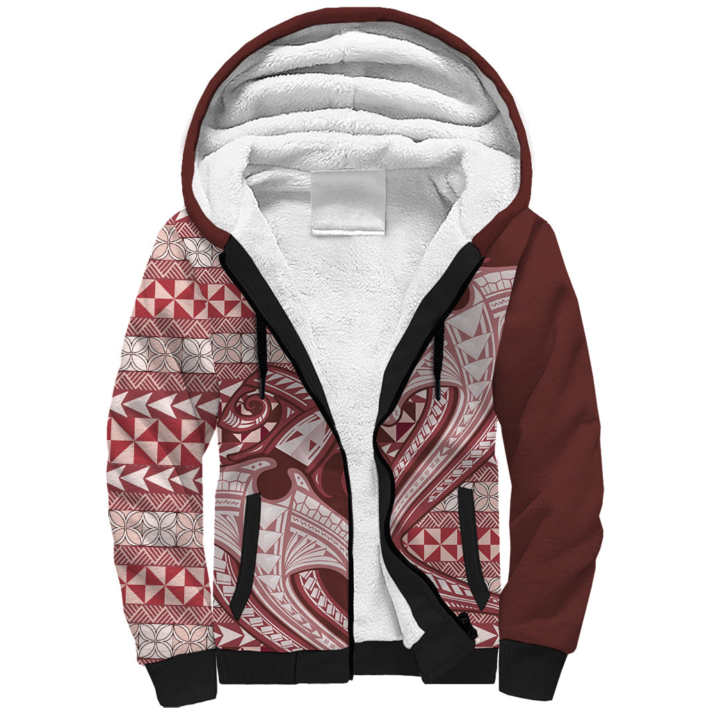 Vintage Hammerhead Shark Valentine Day Sherpa Hoodie Pasifika Sataoa Pattern - Cherry LT9 Unisex Cherry - Polynesian Pride