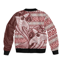 Vintage Hammerhead Shark Valentine Day Sleeve Zip Bomber Jacket Pasifika Sataoa Pattern - Cherry LT9 - Polynesian Pride